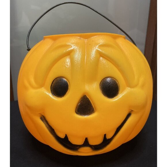 General Foam Plastics Other - Halloween Jack O Lantern Pumpkin Bucket Vintage Blow Mold General Foam Plastics
